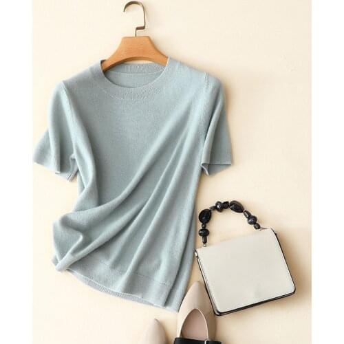 Spring summer new cew neck short sleeve basic soft sweater women high quality 100% cashmere pullovers