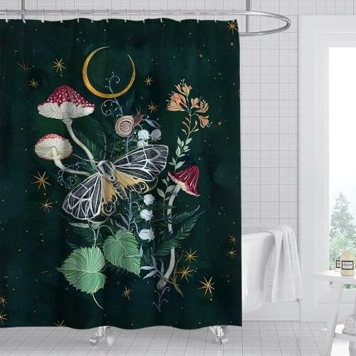 INS Butterfly Flower Print Shower Curtain Bathroom Waterproof Curtains Bathtub Shower Partition Curtain Decoration 12 Hooks