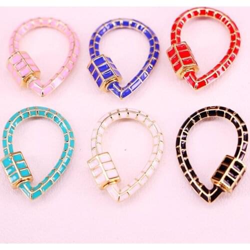 10PCS, Enamel Lock Carabiner Gold Lock Drop Shaped Metal Clasp Jewelry Findings