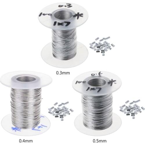 100m 304 Stainless Steel Wire Rope Soft Fishing Lifting Cable 1×7 Clothesline With 30 Aluminum Ferrules