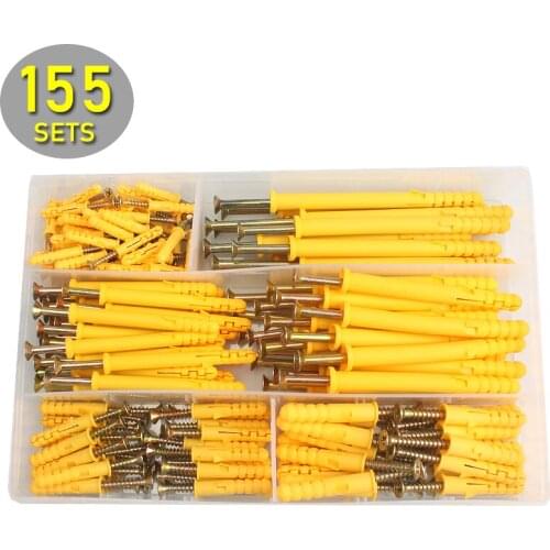 Multi Size Self Drilling Drywall 155 Sets Plastic for Fixing Curtains, Calligraphy, Wall Cabinets Expansion Anchors Kit