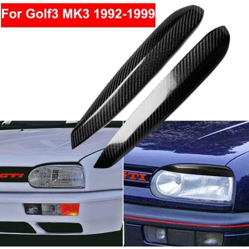 2PCS Car Styling Real Carbon Fiber Headlight Eyebrow Eyelids For Volkswagen Golf3 MK3 Auto Sticker 1992-1999 Accessory Parts