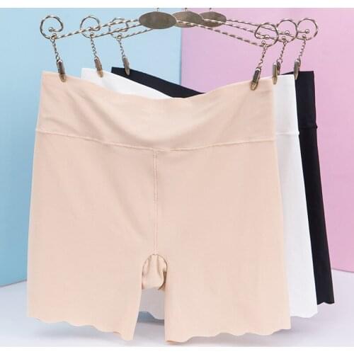 2021 New Spring Summer Womens Ice Silk Safety Pants Seamless Wave Edge Panties Womens Anti-failure Insurance Three-point Leggi