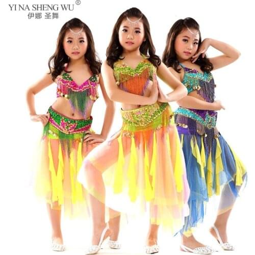 3pcs Bellydancing Performance Clothes For Kids Oriental Dance Costumes Skirt Bra Belt Suit Kid Belly Dance Costume Set 3 Pieces