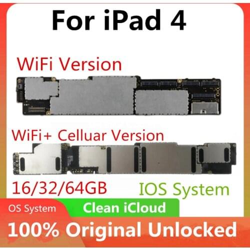 Original Motherboard For iPad 4 16/32/64gb Wifi Version Unlocked Mainboard With Full Chips IOS 100% Working Logic Board