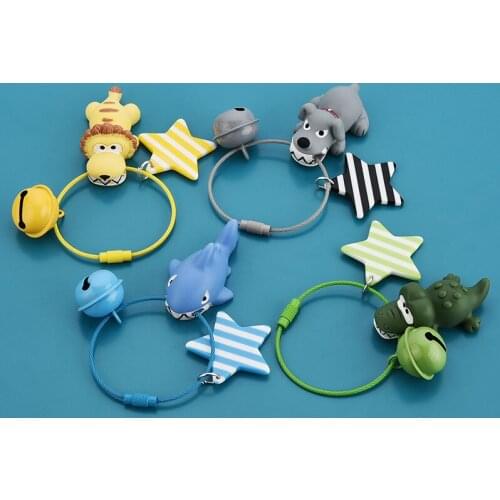 Cartoon Animal Doll Keyrings Cute Shark Dog Cat Crocodile Small Bell Wire Wristlet Keychain Key Ring Pendant Personalized