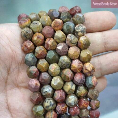 Natural Stone Beads Faceted Picasso Jaspers Spacers Beads DIY Bracelet Necklace Charms for Jewelry Making 14" Strand 6 8 10MM