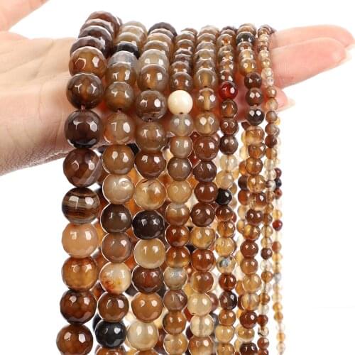 Natural Stone Beads Coffee Color Agates Onyx Loose Spacer Bead For Jewelry Making DIY Bracelet Accessories Strand 4/6/8/10/12MM