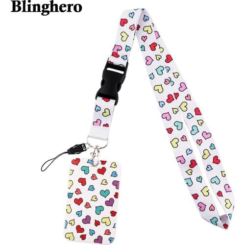 CB525 Colorful Rainbow Love Lanyards White Neck Strap Phone Buttons ID Card Holder Lanyard For Keys DIY Hanging Ropes