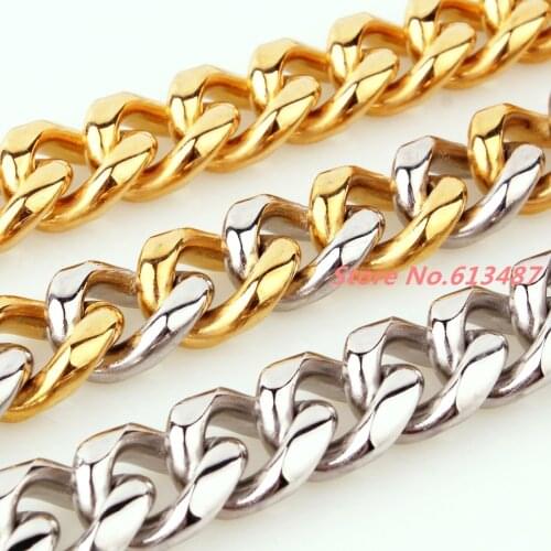 7-40" 15mm Fashion Heavy Mens Jewelry 316L Stainless Steel Silver Gold Color Cuban Curb Chain Mens Necklace Beacelet Gift