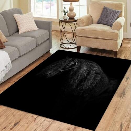 Black Horse Poster 3D Printing Carpets For Living Bed Room Large Non-slip Yoga Washable Rug Home Decora