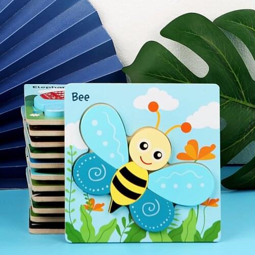 Baby High Quality 3D Wooden Puzzles Educational Cartoon Animals Early Learning Intelligence Puzzle Game Toys For Children Kids
