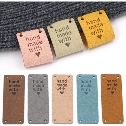 20Pcs Fiber Leather Tags For Handmade With Love Labels For Clothes Sew Label Hand Made Tag For Hats Knitted Garment Accessories