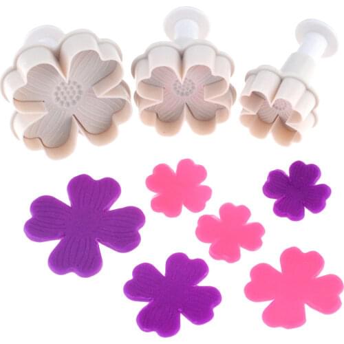 3Pcs/Set Fondant Cake Decorating SugarCraft Plunger Cutter Flower Blossom Mold Home Cake tools