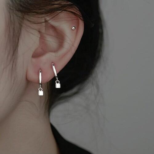 Classic Fashion Geometry Square Shape Pendants Earring With Small Round Hoop Earrings Women Copper Metal High Quality Jewelry