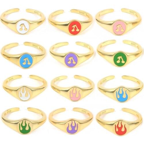Aide 925 Sterling Silver Colored Enamel Cherry Flame Pattern Adjustable Rings 2021 Trend Drop Oil Opening Ring Rock Punk Jewelry