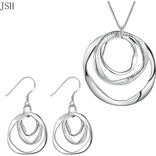 Wholesale 925 Sterling silver jewelry set fashion charm circel necklace Earring set for women lady wedding party LS09