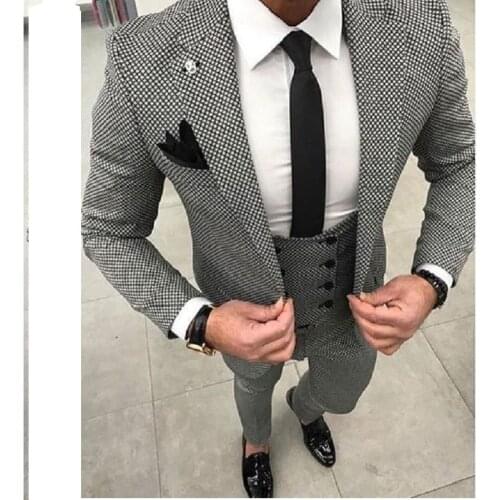 Tailor Made Black White checkered Wedding Suit For Men Slim Fit Formal Groom Prom Blazer 3 Piece Tuxedo Fashion Jacket Man Terno
