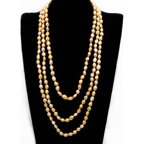 Trendy 80'' Women Necklace & Orange Natural Pearl Baroque 7-9mm