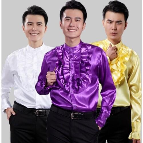Hot mens wedding dress long-sleeved shirt costumes company annual meeting host stage shirt multicolor