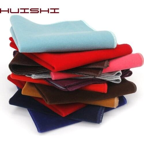 HUISHI Fashion Men Velvet Hankerchief Polyester Velvet Pocket Square Oversized Black White Red Blue Various Design Mens Gift