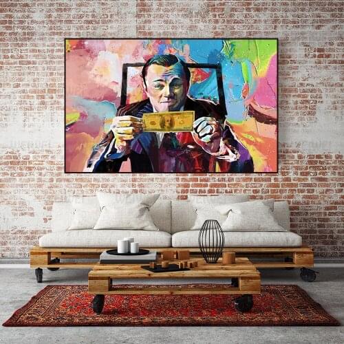 Wall Street Canvas Art Wall Street Wolf Leonardo Dicaprio Money Art Money Talks and Pop Art Printed Painting Posters Weiwei