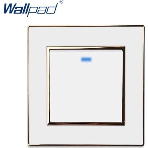 Wallpad Wall Light Switch and Socket Set Rocker Button White Acrylic Panel With Gold Edge Home Electric Outlet