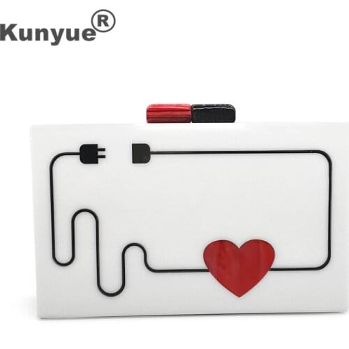 New Design Box Bag Luxury Cartoon Heart Pattern Acrylic Evening Bag Patchwork Party Prom Women Box wedding Clutch Purse Handbags