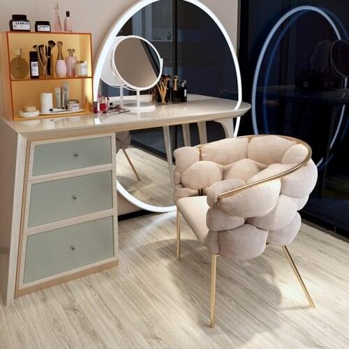 Customizable Modern Minimalist Girl Bedroom Dressing Table Stool Backrest Chair Light Luxury Nail Shop Beauty Salon Makeup Stool