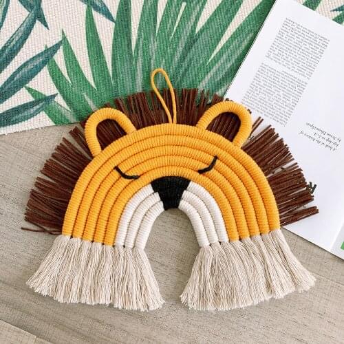 Nordic style Hand-woven Rainbow Fawn Lion Pendant ins Decoration Cotton Rope Woven Tapestries Bedroom Art Wall Hanging Craft