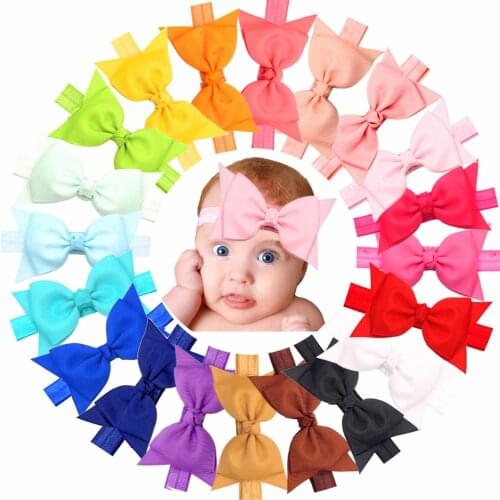 20Pcs BabyGirls Headbands Boutique Grosgrain Ribbon 4" Hair Bows Soft Elastic Headbands For Newborn Toddlers Gift