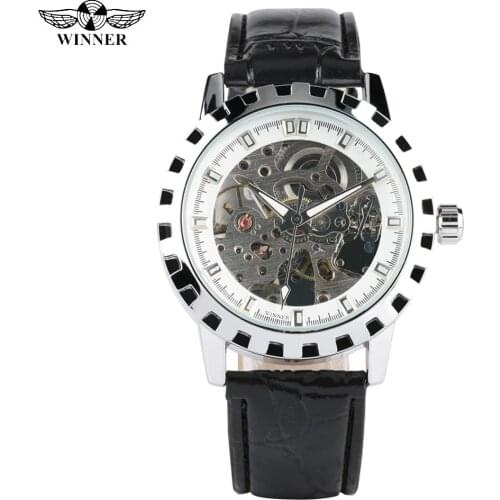 Luxury Skeleton Dial Automatic Mechanical Watch for Men Black Leather Strap Watch for Teenagers Mechanical Watches Gift for Boy
