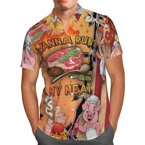 3D Cute Pig Chef Anime Shirt Beach Hawaiian Shirt Summer Short Sleeve Shirt Streetwear Oversized Chemise Homme Camisa Masculina