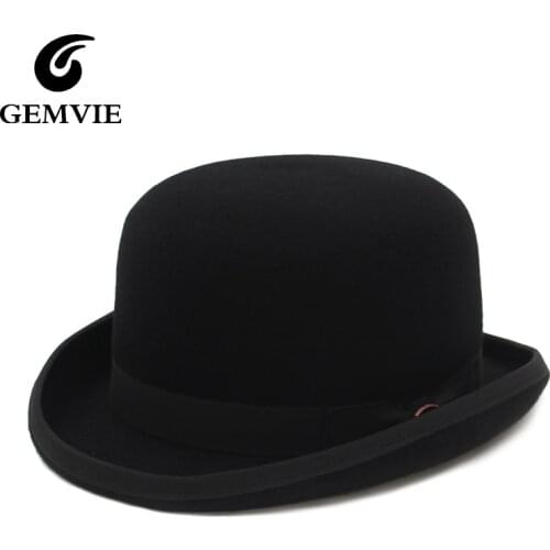 GEMVIE 4 Colors 100% Wool Felt Derby Bowler Hat For Men Women Satin Lined Fashion Party Formal Fedora Costume Magician Hat