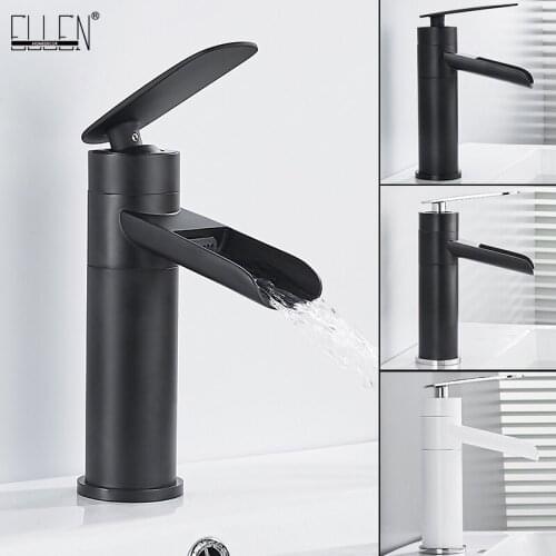 Deck Mounted Hot Cold Mixer Faucets Bathroom Basin Sink Tap White Crane Faucet Mixer Waterfall Water Tap EL1418W