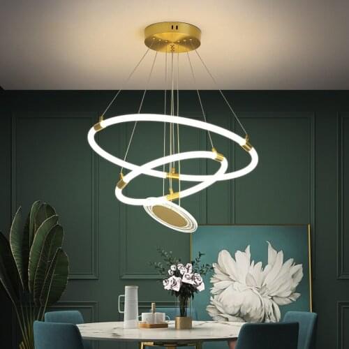 Modern simple personality creative circle led chandelier stair chandelier room dining table chandelier kitchen interior lighting