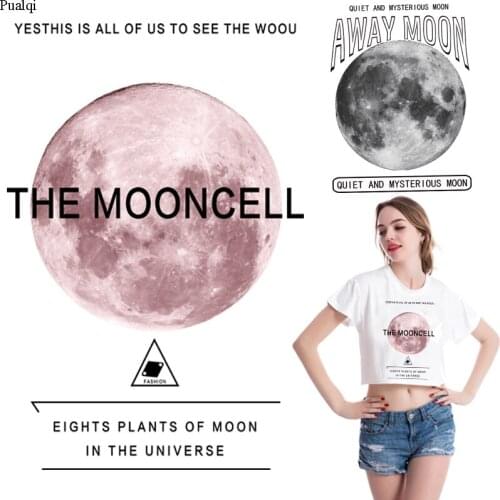 Pulaqi Iron On Moon Patches For Clothing Planet Space Patch Stripes Fashion Girls Badge Thermal Stickers On Clothes For T-shirt