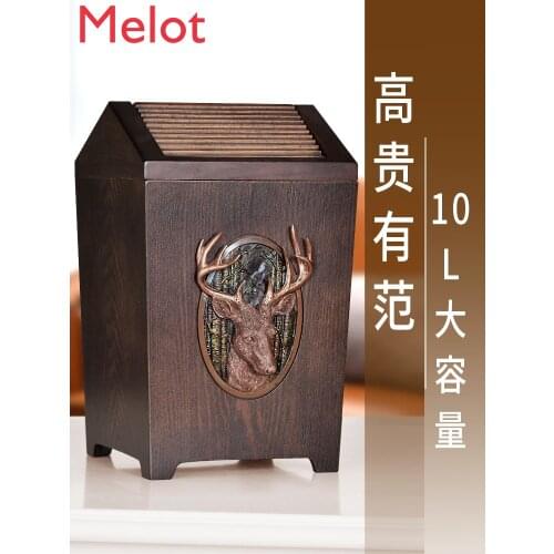 Solid Wood Flap Trash Can American Style Retro Creative Household Large Living Room Bedroom Kitchen Covered Storage Container