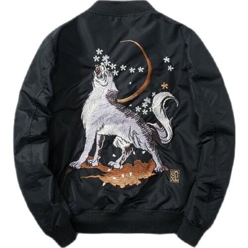 Spring Yokosuka Souvenir Jacket Men Wolf Embroidery Sukajan Ma1 Bomber Coat Embroidered Baseball Jackets Man 2021 Autumn