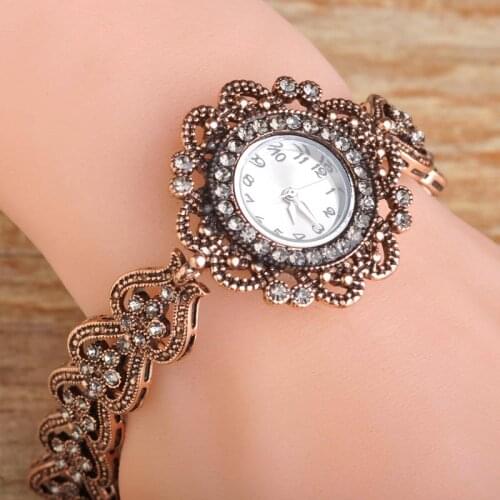 Vintage Turkish Wrist Watch Bracelet Jewelry For Women Crystal Antique Gold-Color Special Love