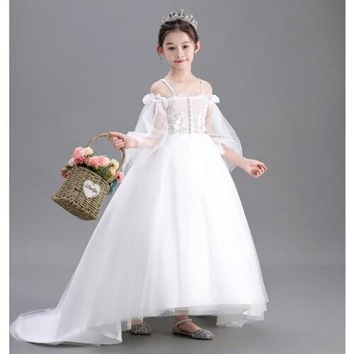 High-end Girls Evening Gown Mesh Lace Mesh Stitching Dress Kids Catwalk Princess Dress For Girls Birthday Party Vestidos L527