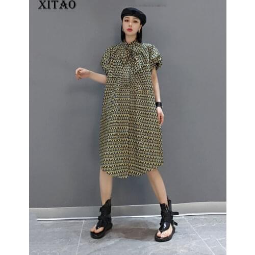 XITAO Irregular Dress Fashion New Women Bow Vintage Pullover 2021 Summer Goddess Fan Casual Style Loose Dress Top WMD0978