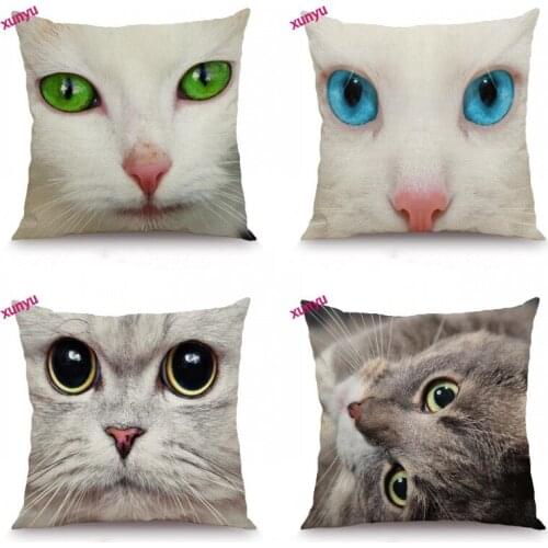 XUNYU White Cat Cushion Cover Cute Animal Pillowcase Kids Room Decorative Throw Pillow Cover for Sofa Bedroom 45x45cm BT034