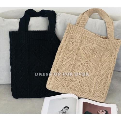 Female Woolen Knitted Braid Criss Cross Handbag Teenager Crochet Winter Korean Fashion Retro Chic Large Capacity Shoulder Bags