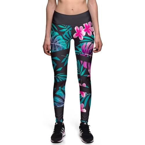 Spring 2020 hot new green leaf flower digital printing high waist sports yo-ga pants womens stretch tight casual Running pants