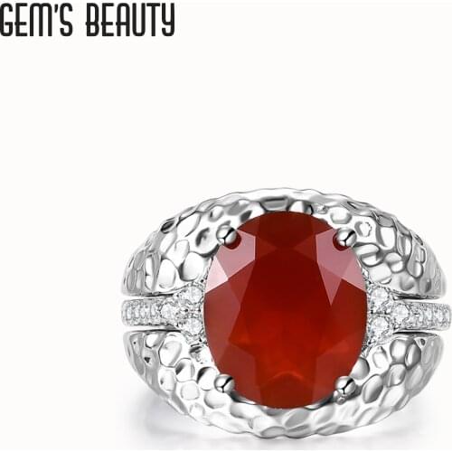 Gems Beauty 925 Sterling Silver Rings For Women Wedding Engagement Jewelry Oval Natural Red Agate Fine Jewelry Gift For Women