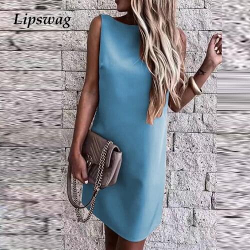 Elegant Sleeveless Solid Color Mini Dress 2021 Spring Women Sexy Backless Hollow Out Party Dresses Ladies Casual A-Line Vestidos