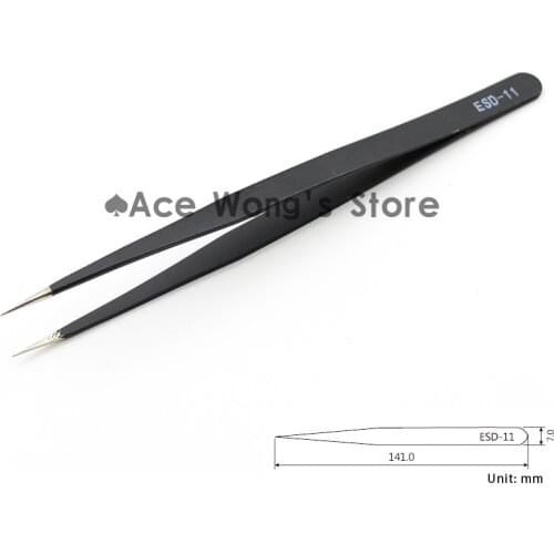 1pcs Precision ESD-11 Tweezers, stainless steel anti-static tweezers Repair Tool Soldering Station Welding Assist