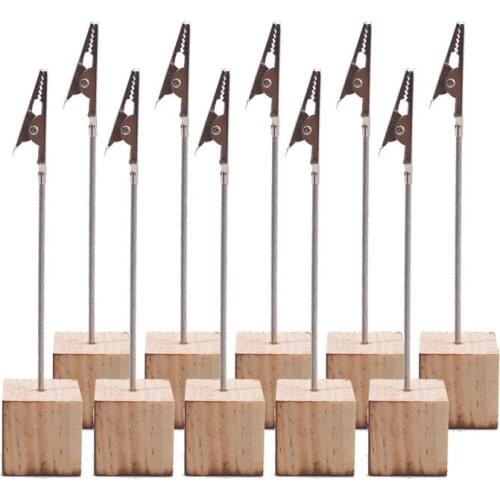 10pcs Wooden Card Holder Stand Photo Memo Notes Clip Square Message Card Holder Desktop Craft Decor Party Decoration Accessories