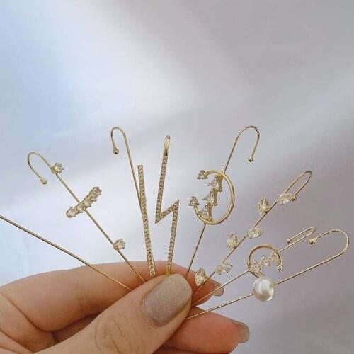 2020 Fashion Women Metal Ear Clip Clip-on Earrings Ear Cuff Set Punk Gothic Women Gold Ear Clip Crystal Pearl Round Jewelry KPOP